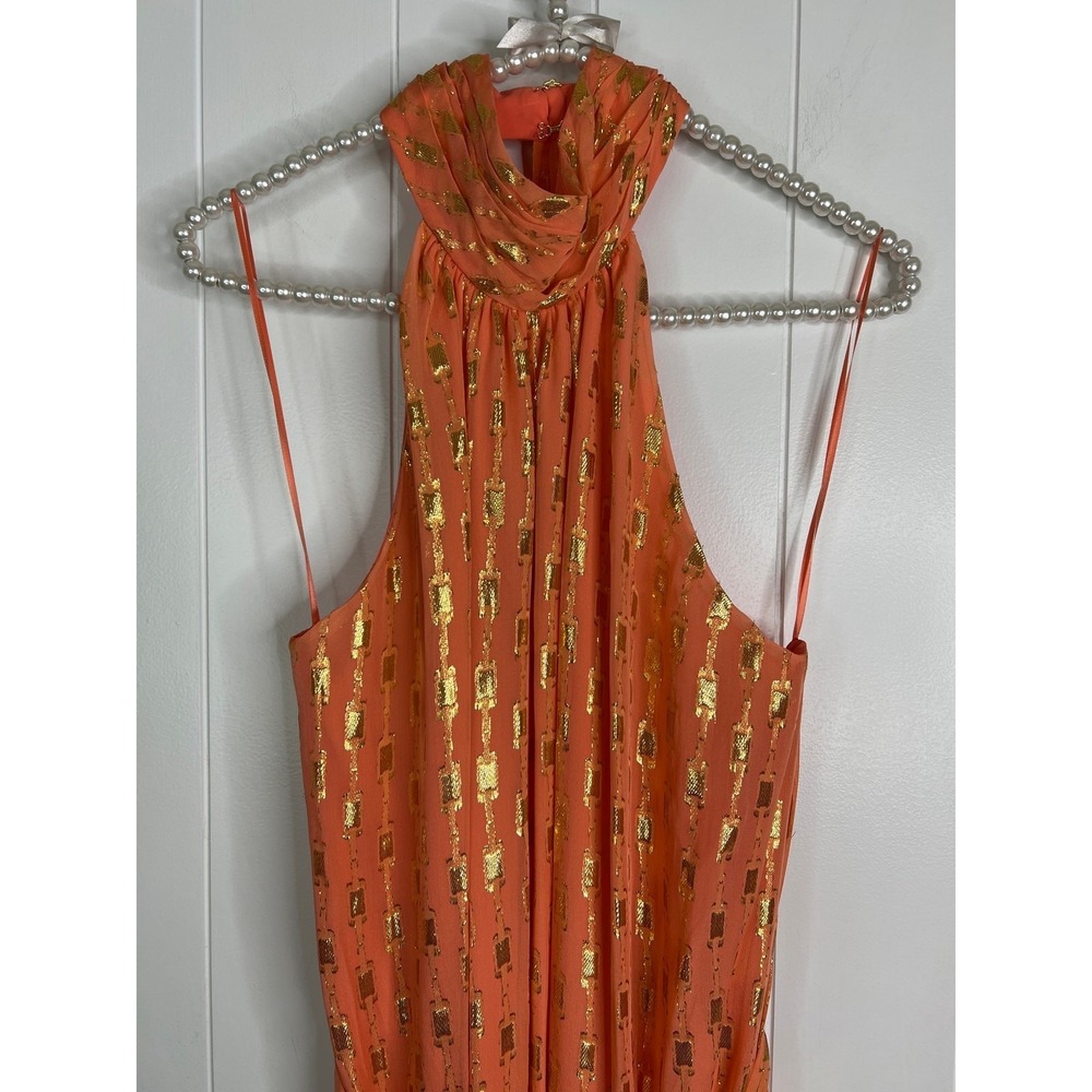 Ramy Brook Kenza Halter Maxi‎ Dress in Peach Geo NWT Size 12 - Picture 4 of 10
